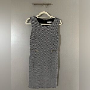 Calvin Klein black and white polka dot dress with gold detail zippers size 10